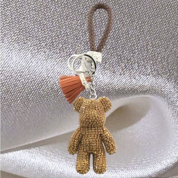 KEYCHAIN KEY-CHARM RHINESTONES TASSEL WHITE SILVER SPARKLES KEYS WOMEN - Picture 1 of 1